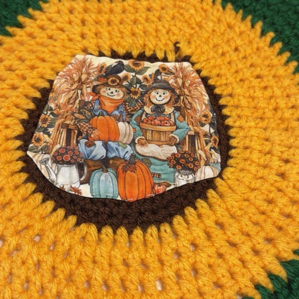 Vintage Green Yellow Crocheted Placemats Set of 4, Handmade Round 13